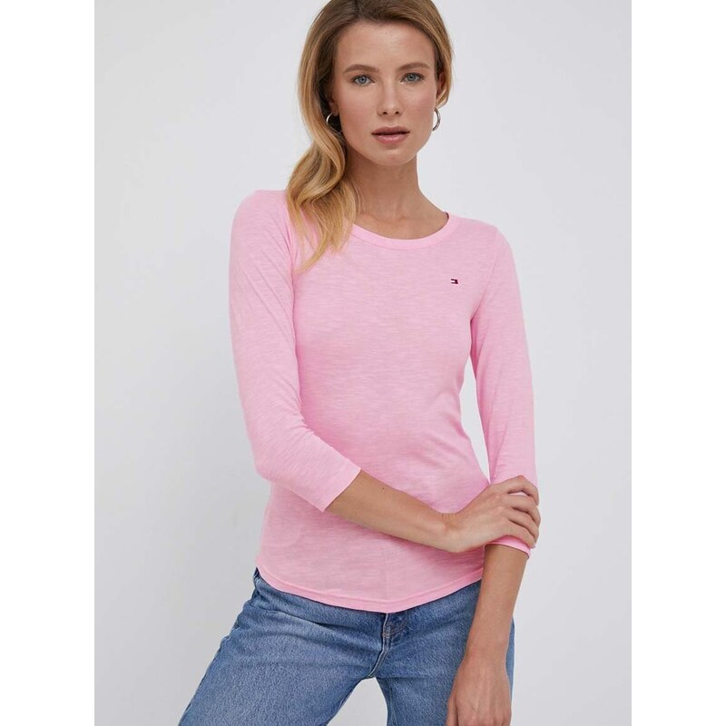 Bavlněné tričko s dlouhým rukávem Tommy Hilfiger růžová barva - GLAMI.cz