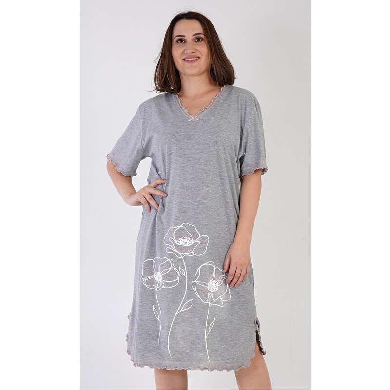 Vienetta Dámská noční košile s krátkým rukávem Leona, barva šedá, 70% bavlna 30% polyester