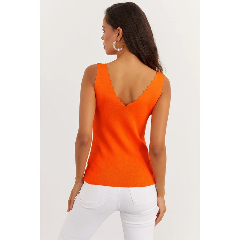 Cool & Sexy Women's Black-Orange Double Ladder Collar Knitwear Blouse YV123