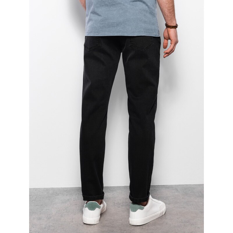 Ombre Clothing Pánské džínové kalhoty s odřením REGULAR FIT - černé V2 OM-PADP-0102