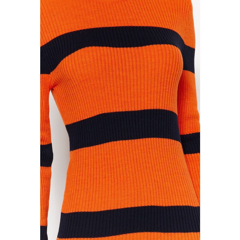 Trendyol Orange Midi Knitwear Standing Collar Dress