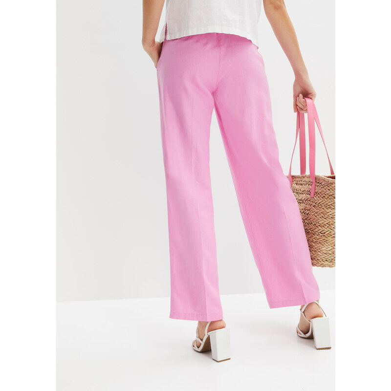 bonprix Lněné kalhoty Pink