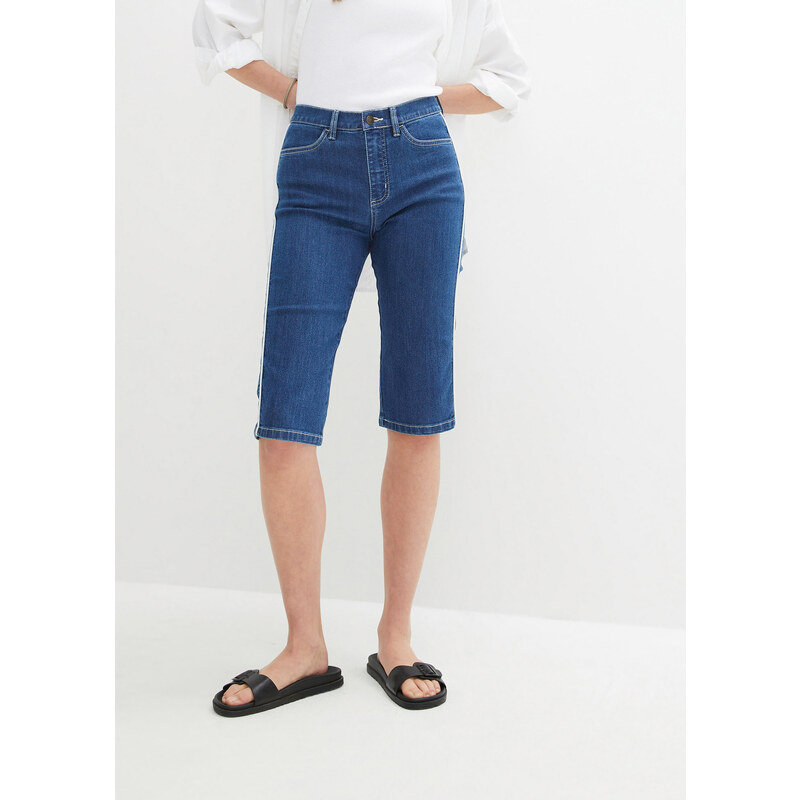 bonprix Džínové bermudy Slim Fit, High Waist, ke kolenům modrá Žena 114211230