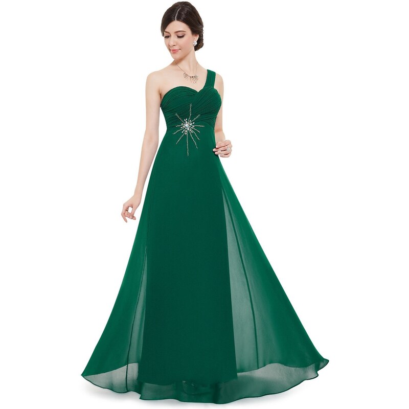 HollywoodStyle.cz dlouhé zelené společenské šaty na jedno rameno Elizé: Zelená Šifon XL