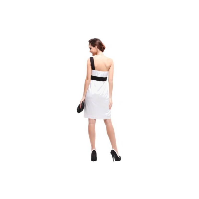 HollywoodStyle.cz krátké černo-bílé společenské šaty na jedno rameno: Černobílá Polyester S