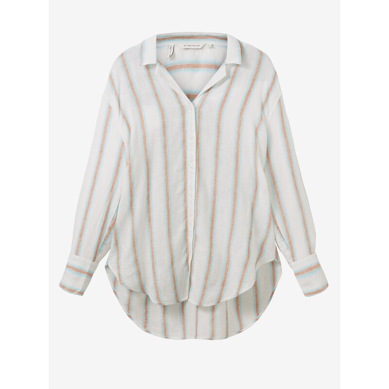 Hnědo-bílá dámská pruhovaná košile s příměsí lnu Tom Tailor - Dámské
