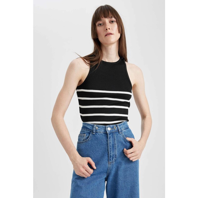 DEFACTO Fitted Crew Neck Striped Knitwear Singlet