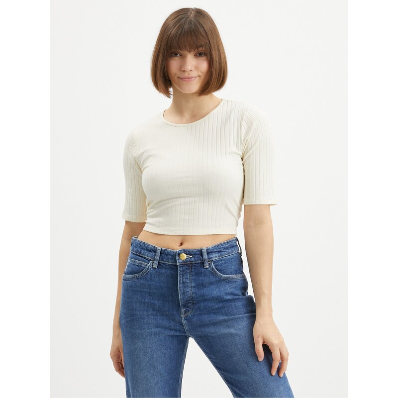 Krémový crop top se zavazováním Pieces Tiana - Dámské