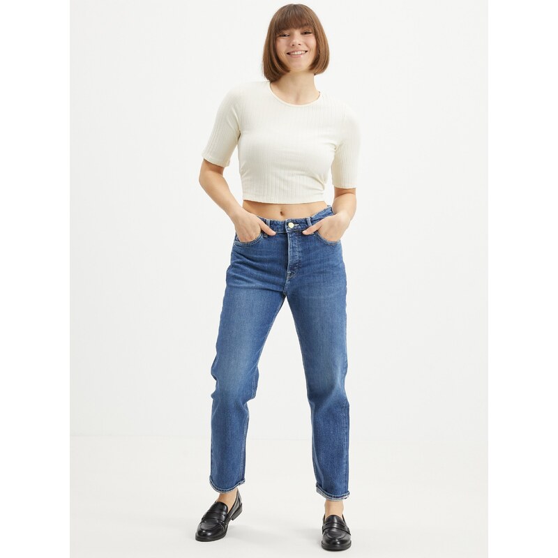 Krémový crop top se zavazováním Pieces Tiana - Dámské