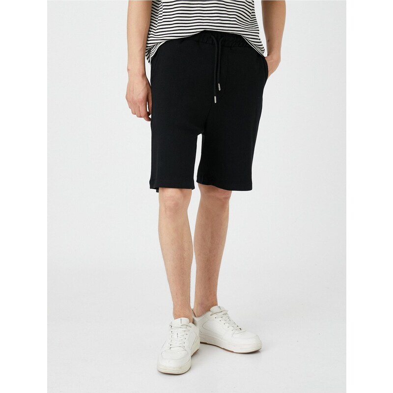 Koton Basic Bermuda Shorts with Lace-Up Waist, Pocket Detailed Slim Fit.