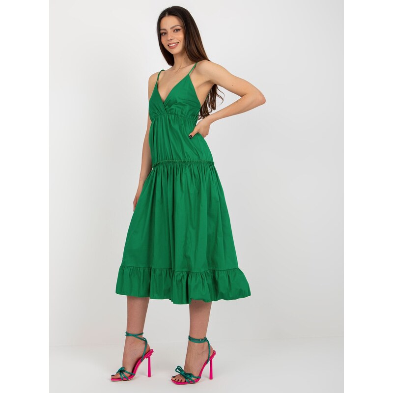 Fashionhunters Zelené rozevláté šaty s volánkem OCH BELLA