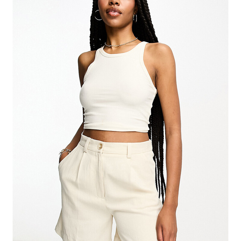 ASOS Tall ASOS DESIGN Tall dad short with linen in stone-Neutral 103719222