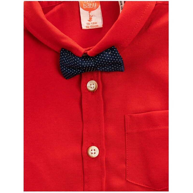 Koton Shirt with Bow Tie Short Sleeved One Pocket