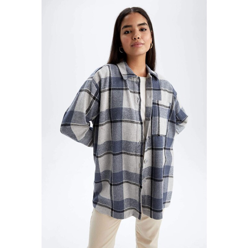 DEFACTO Relax Fit Plaid Long Sleeve Tunic