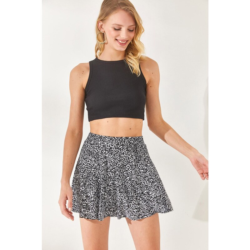 Olalook Women's Floral Black Shorts and Camisole Skirt