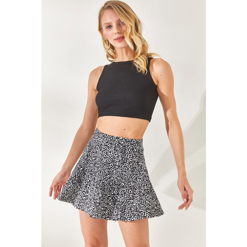 Olalook Women's Floral Black Shorts and Camisole Skirt