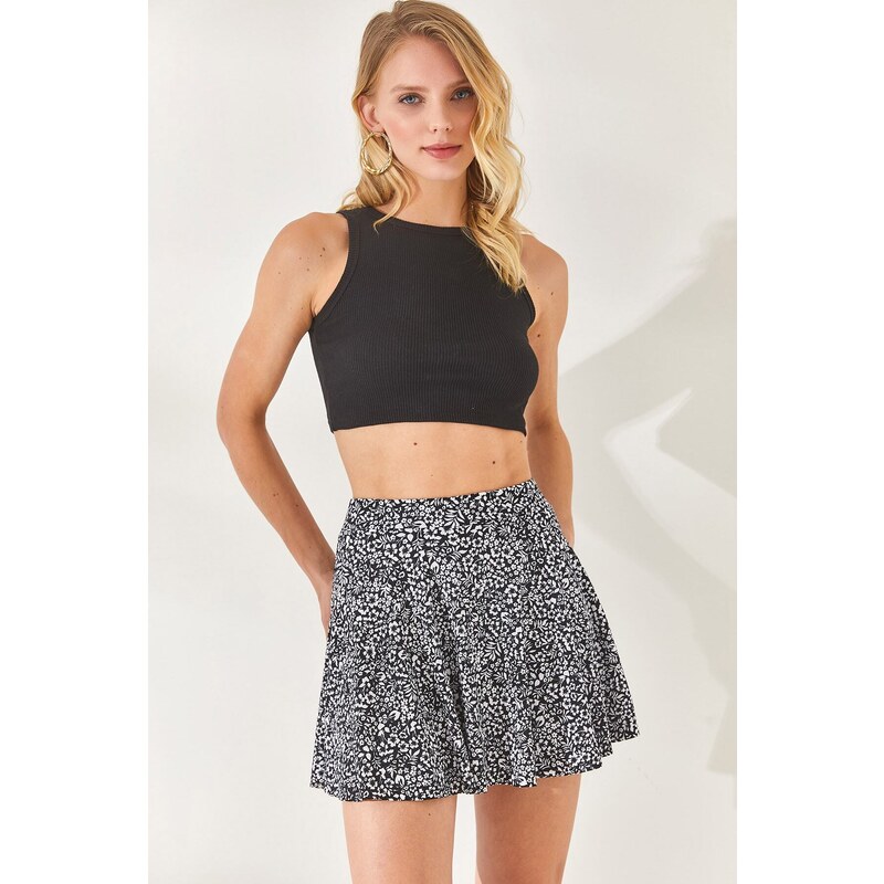 Olalook Women's Floral Black Shorts and Camisole Skirt