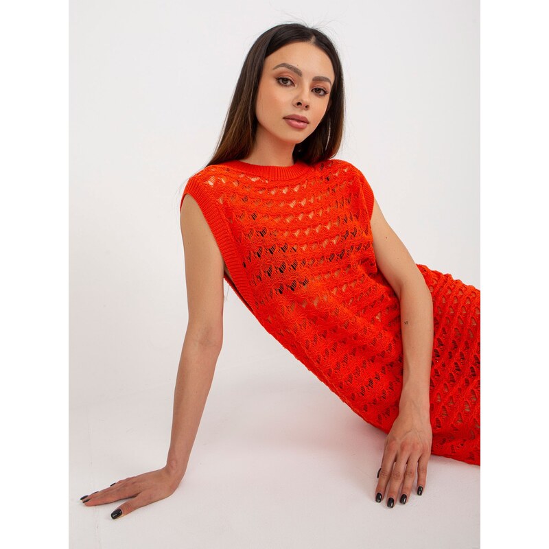 Fashionhunters Oranžové prolamované pletené šaty
