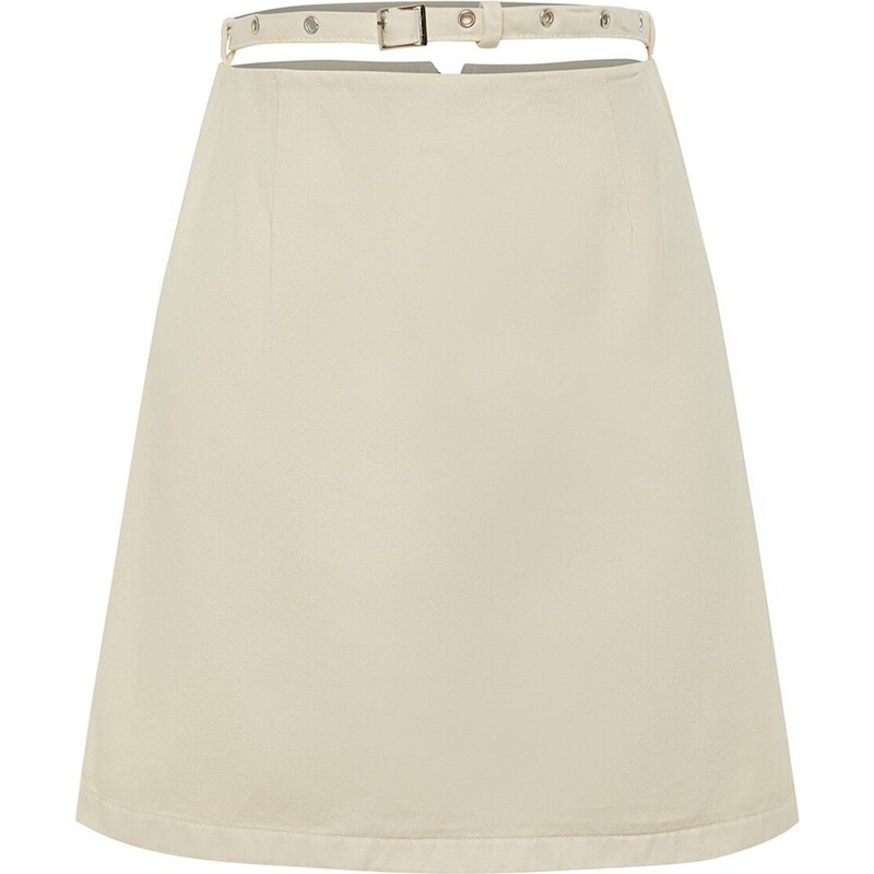 Trendyol Ecru Belted High Waist Mini Denim Skirt