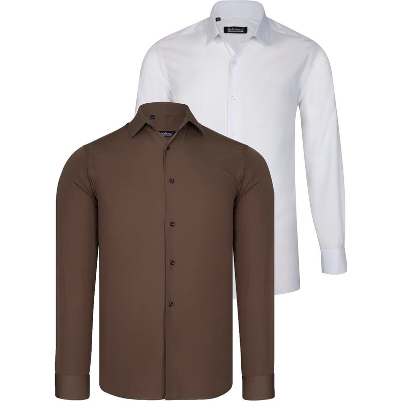 DUAL SET G726 DEWBERRY MENS SHIRT-WHITE-BROWN