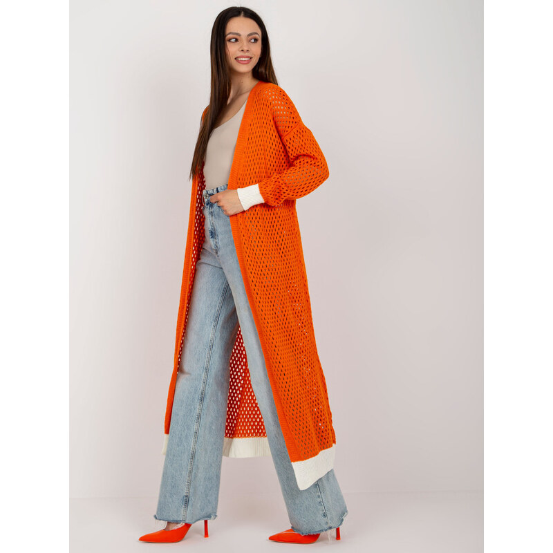 Fashionhunters Oranžový dámský kardigan s vlnou