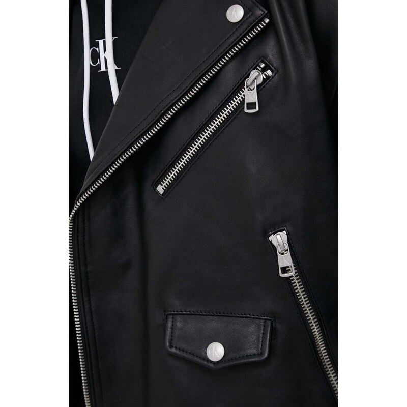 Kožená ramoneska Calvin Klein Jeans pánská, černá barva, přechodná
