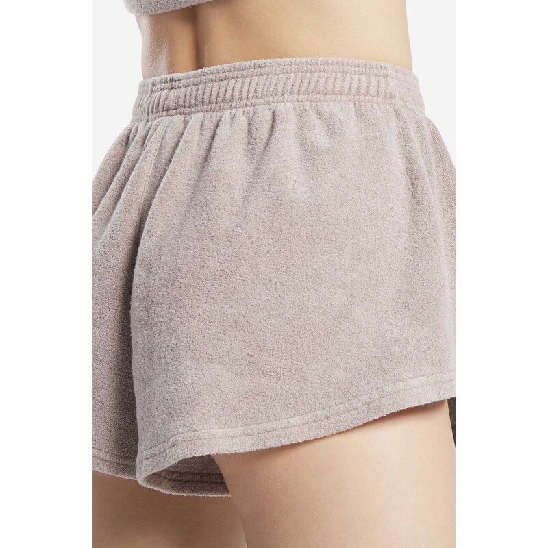 Kraťasy Reebok Classic ND Terry dámské, fialová barva, hladké, high waist, HS4741-TAUPE