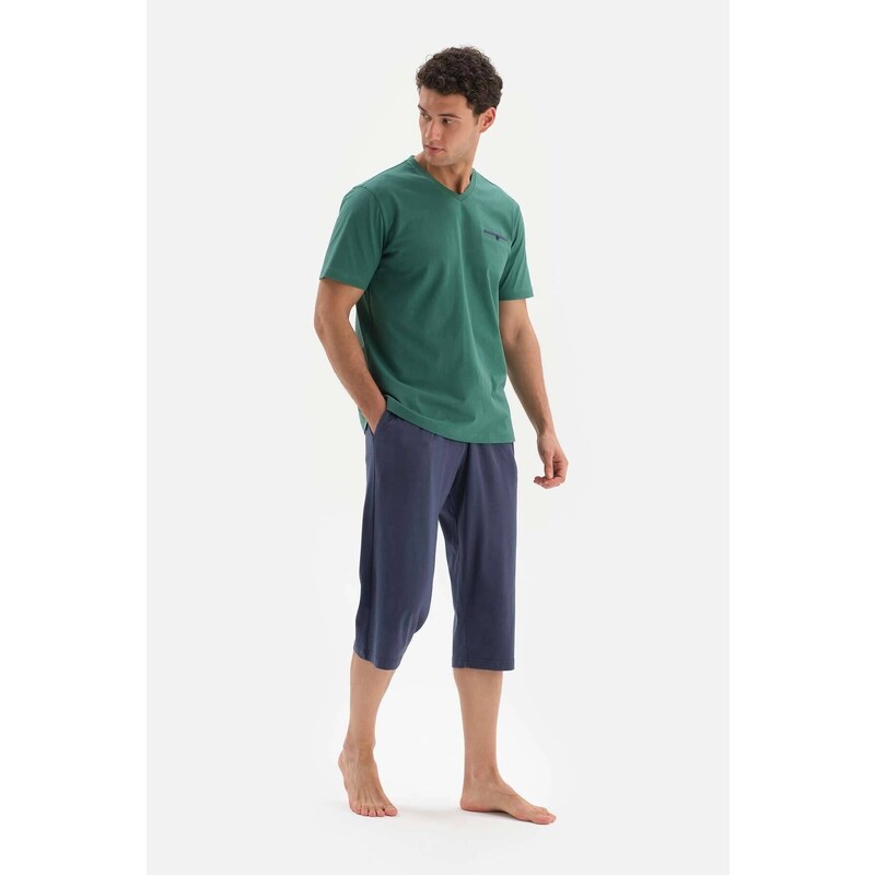 Dagi Khaki Underwear V-Neck Capri Knitted Pajamas Set