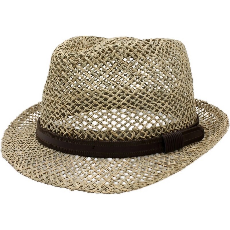 Fiebig Slaměný klobouk z mořské trávy s koženou stuhou - Trilby
