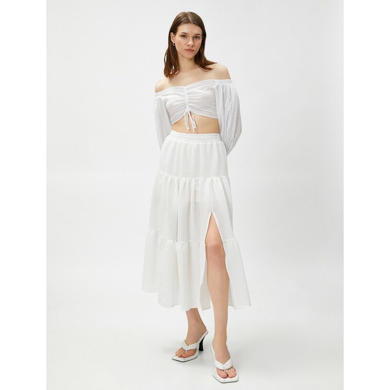 Koton Tiered Midi Skirt with Elastic Waist