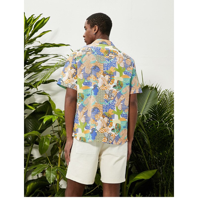 Koton Summer Shirt with Short Sleeves Turndown Collar Ethnic Printed Cotton