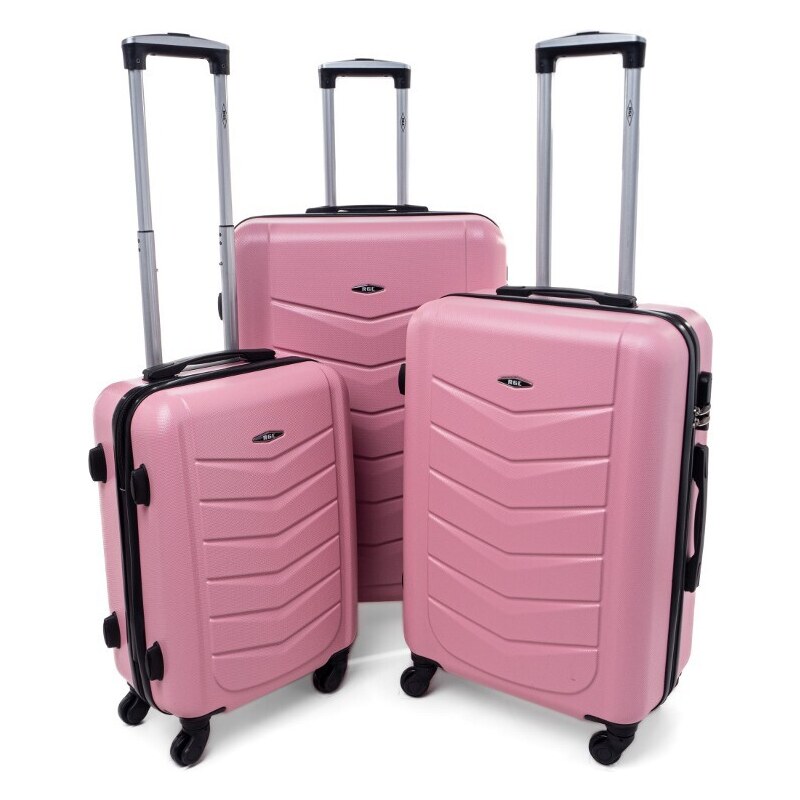 Rogal Růžová sada 3 elegantních skořepinových kufrů "Armor" - vel. M, L, XL
