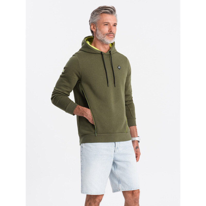 Ombre Men's hoodie with zippered pocket - olive