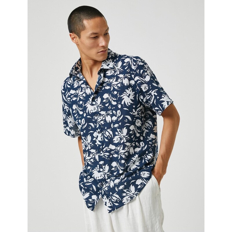 Koton Summer Shirt with Floral Short Sleeves, Classic Collar