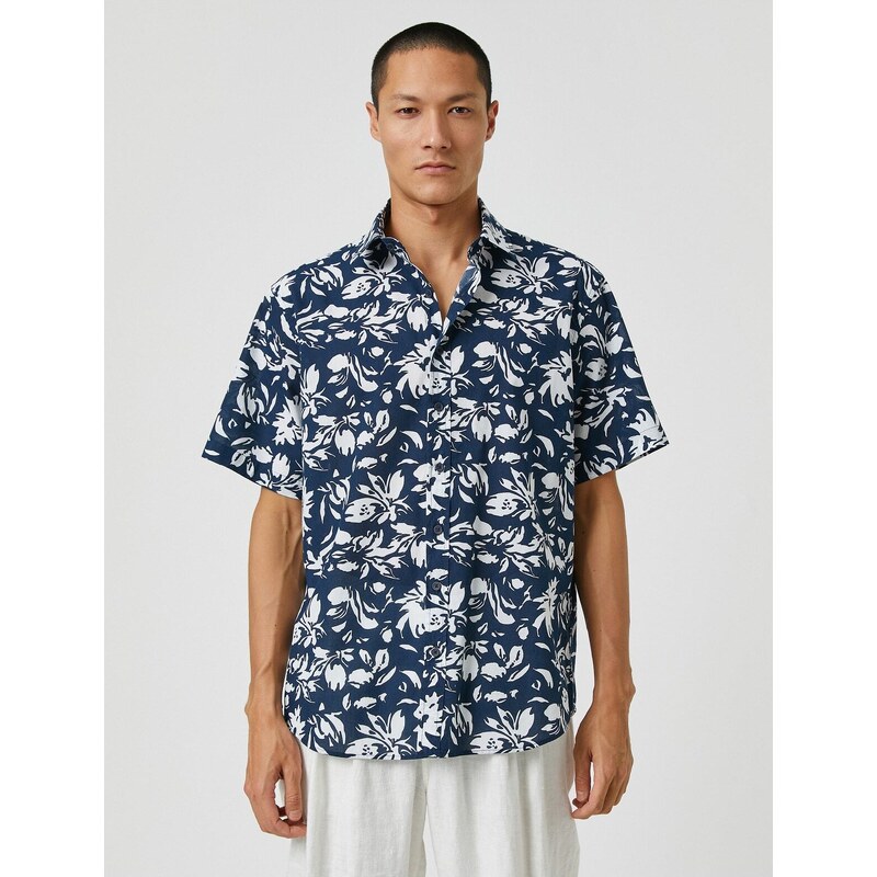 Koton Summer Shirt with Floral Short Sleeves, Classic Collar