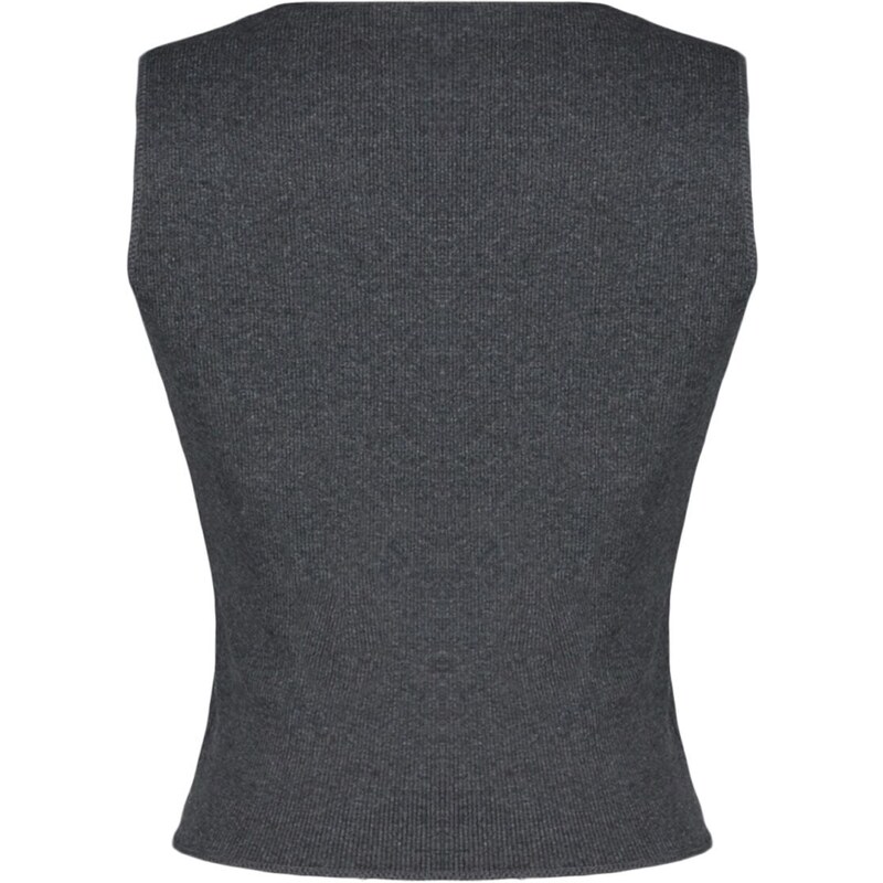 Trendyol Anthracite Fitted/Slip-On Collar Detail, Printed Corduroy Crop, Stretchy Knit Undershirt