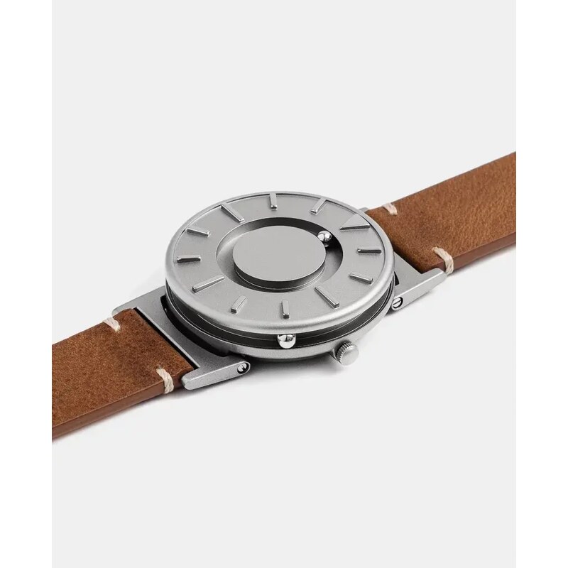 Stříbrné pánské hodinky Eone s koženým páskem Bradley Canvas Classic - Silver 40MM