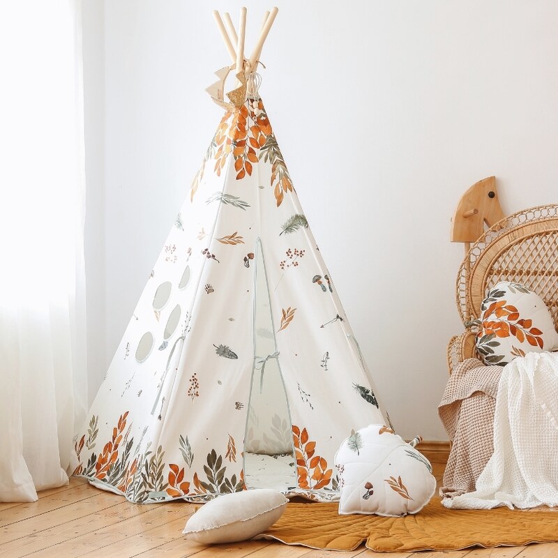 Moi Mili Barevný bavlněný teepee stan Forest friends 170 x 130 cm