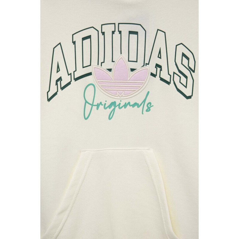 Dětská mikina adidas Originals béžová barva, s kapucí, s potiskem