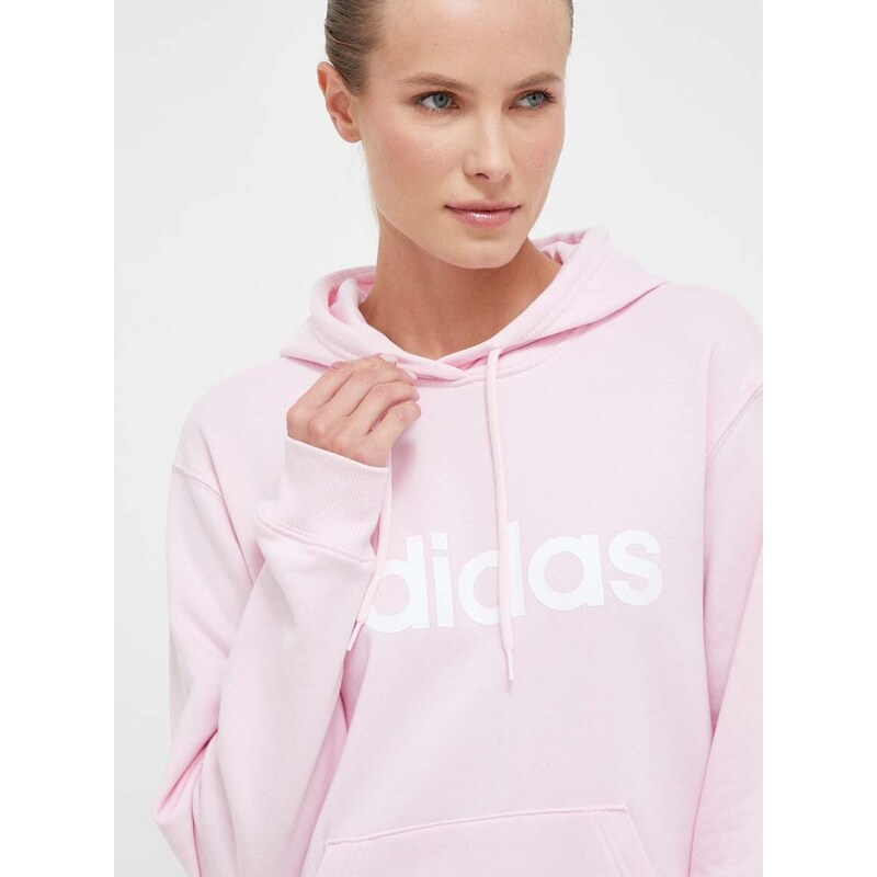 Bavlněná mikina adidas dámská, růžová barva, s kapucí, s potiskem - GLAMI.cz
