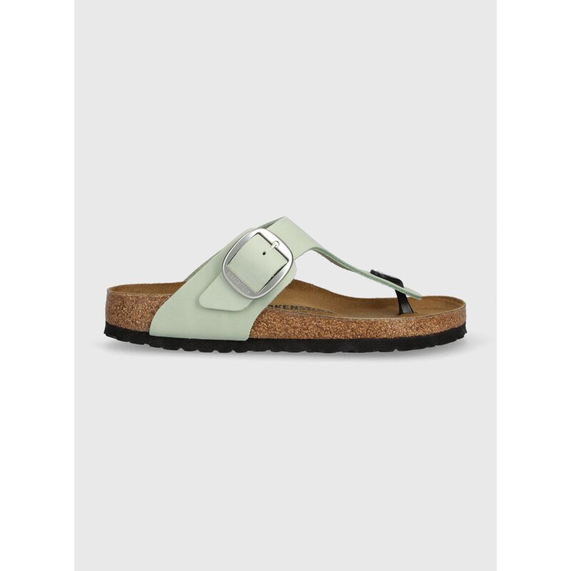 Semišové žabky Birkenstock Gizeh Big Buckle dámské, zelená barva, na plochém podpatku, 1024046