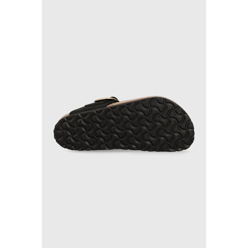 Semišové žabky Birkenstock Gizeh Big Buckle dámské, černá barva, na plochém podpatku, 1024019-black