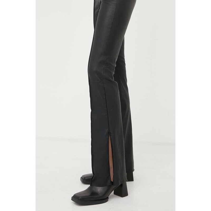 Kalhoty Remain dámské, černá barva, zvony, high waist