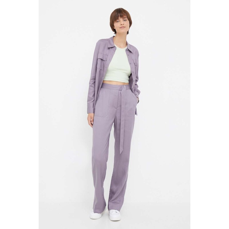 Košile Calvin Klein dámská, fialová barva, regular, s klasickým límcem