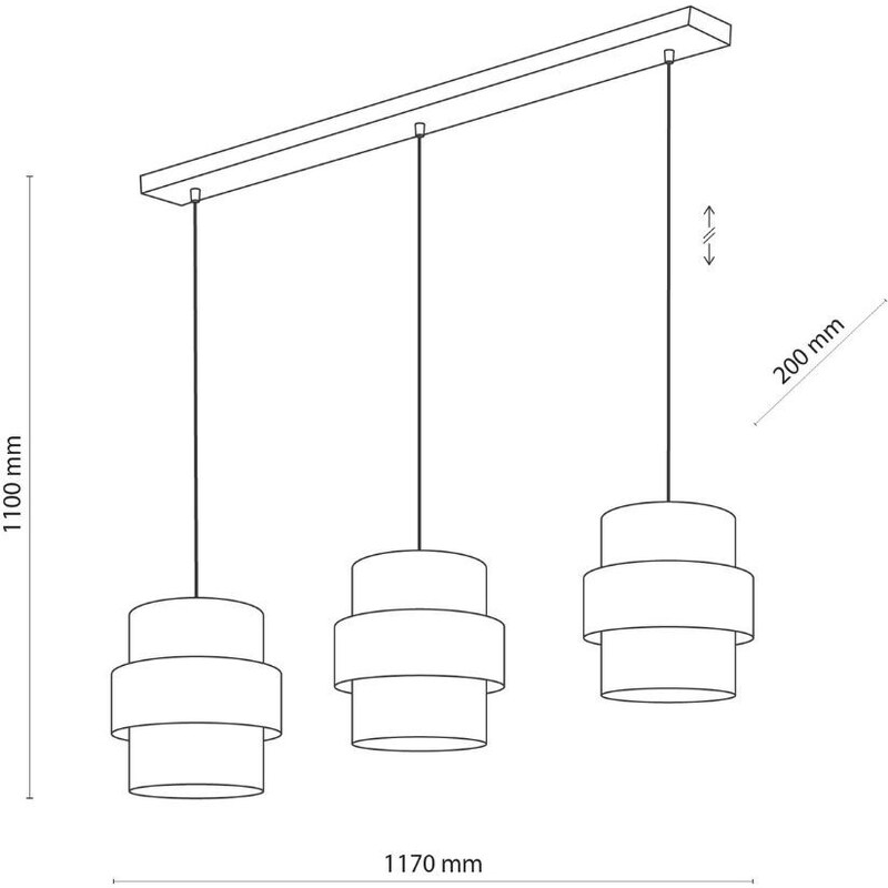 Micadoni Černé kovové závěsné světlo Kappa se třemi stínidly 117 cm