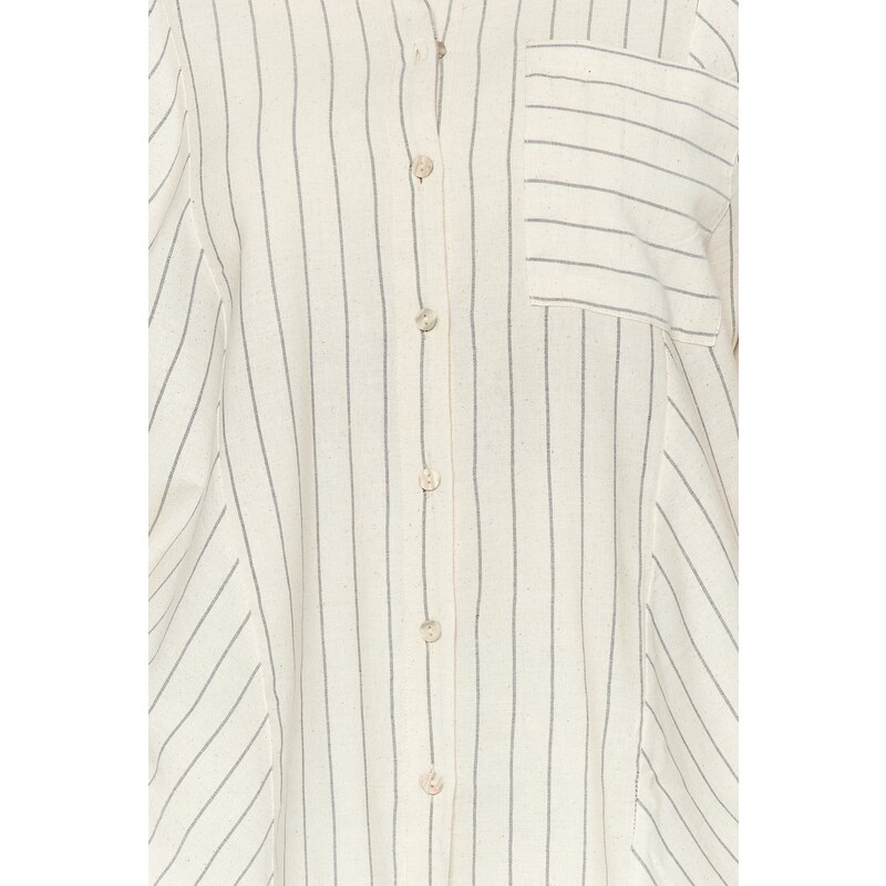 Trendyol Curve Beige Striped Linen Look Woven Shirt