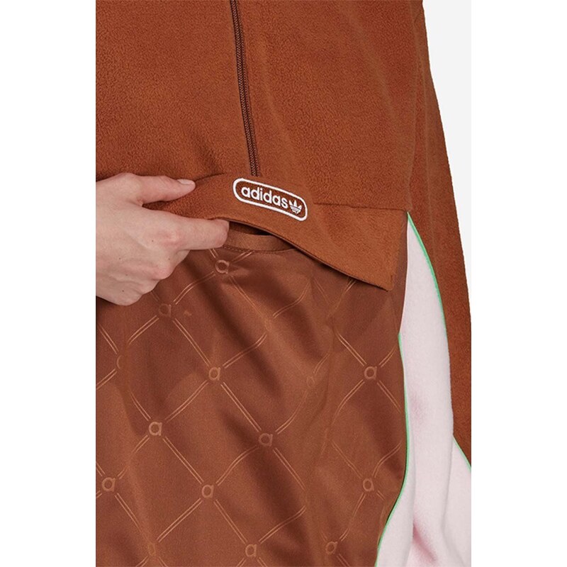 Mikina adidas Originals dámská, hnědá barva, s kapucí, s aplikací, HL0050-brown