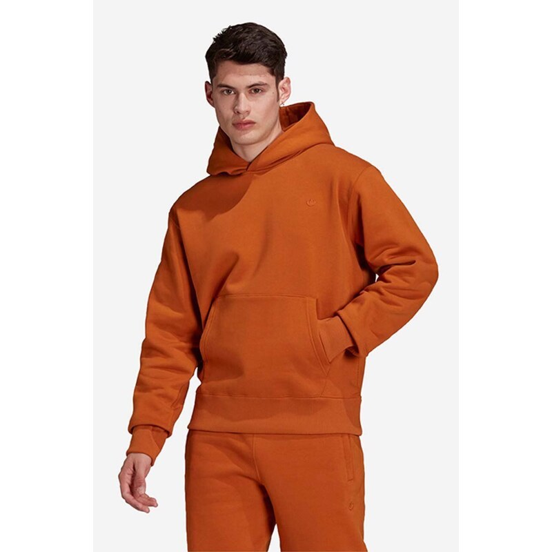 Mikina adidas Originals pánská, oranžová barva, s kapucí, hladká, H09177