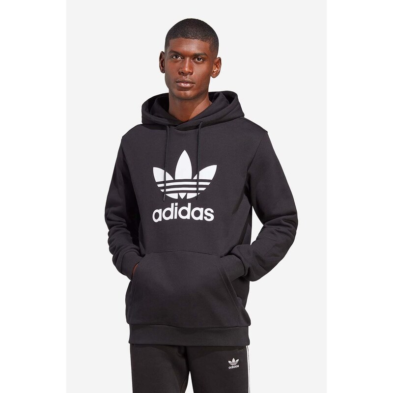 Bavlněná mikina adidas Originals pánská, černá barva, s kapucí, vzorovaná, IA4883-black