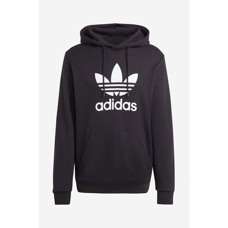 Bavlněná mikina adidas Originals pánská, černá barva, s kapucí, vzorovaná, IA4883-black